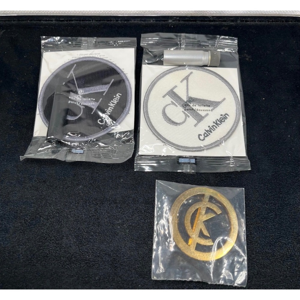 Calvin Klein CK One Be Logo Patch and Gold Tone Brooch Pin Set Vintage Fragrance